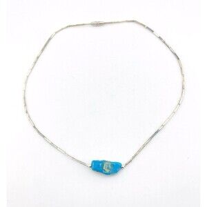 Vintage Turquoise Liquid Silver Necklace Southwestern Single Stone 15"